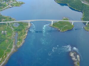 Apparent whirlpools of Saltstraumen seen from the air.jpg